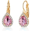 image:imageAustrian Crystal Halo Teardrop Leverback Drop Earrings for Women 14K Rose Gold Plated Hypoallergenic JewelryPink