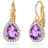 image:imageAustrian Crystal Halo Teardrop Leverback Drop Earrings for Women 14K Rose Gold Plated Hypoallergenic JewelryTanzanite