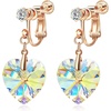 image:imageAustrian Crystal Heart Drop Clip On Dangle Earrings for Women Non Pierced 14K Rose Gold Plated Hypoallergenic JewelryAurora Borealis