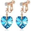 image:imageAustrian Crystal Heart Drop Clip On Dangle Earrings for Women Non Pierced 14K Rose Gold Plated Hypoallergenic JewelryBermuda Blue