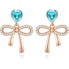 image:imageAustrian Crystal Heart Ribbon Bow Dangle Drop Earrings for Women 14K Gold Plated Hypoallergenic JewelryAquamarine