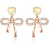 image:imageAustrian Crystal Heart Ribbon Bow Dangle Drop Earrings for Women 14K Gold Plated Hypoallergenic JewelryAurora Borealis