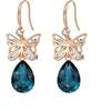 image:imageAustrian Crystal Teardrop Butterfly Drop Dangle Earrings for Women 14K Rose Gold Plated Hypoallergenic JewelryDark Blue