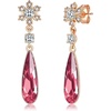 image:imageAustrian Crystal Teardrop Earrings Flower Dangle Earrings for Women 14K Gold Plated Drop Stud Earrings Hypoallergenic JewelryRose Pink