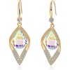 image:imageAustrian Crystal Teardrop Hollow Leaf Drop Dangle Earrings for Women 14K Rose Gold Plated Hypoallergenic JewelryAurora Borealis