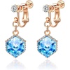 image:imageCube Austrian Crystal Drop Clip On Dangle Earrings for Women Non Pierced 14K Rose Gold Plated Hypoallergenic JewelryAquamarine