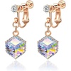 image:imageCube Austrian Crystal Drop Clip On Dangle Earrings for Women Non Pierced 14K Rose Gold Plated Hypoallergenic JewelryAurora Borealis