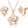 image:imageDainty Rose Flower Pendant Necklace Clip On Earrings Set for Women 14K Gold Plated Hypoallergenic Jewelry SetsWhite