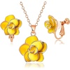 image:imageDainty Rose Flower Pendant Necklace Clip On Earrings Set for Women 14K Gold Plated Hypoallergenic Jewelry SetsYellow