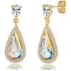 image:imageEVEVIC Austrian Crystal Halo Teardrop Dangle Drop Earrings for Women 14K Gold Plated Jewelry GiftsAurora Borealis