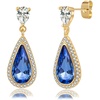 image:imageEVEVIC Austrian Crystal Halo Teardrop Dangle Drop Earrings for Women 14K Gold Plated Jewelry GiftsBermuda Blue