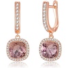 image:imageEVEVIC Austrian Crystal Leverback Square Cushion Halo Dangle Huggie Earrings for Women 14K Gold Plated Hypoallergenic Jewelry GiftAntique Pink