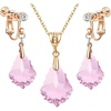 image:imageEVEVIC Austrian Crystals Baroque Pendant Necklace Earrings for Women 14K Gold Plated Hypoallergenic Clip On Drop Dangle Earrings Jewelry Set pink