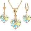 image:imageEVEVIC Austrian Crystals Heart Pendant Necklace Earrings for Women 14K Gold Plated Hypoallergenic Leverback Drop Dangle Earring Jewelry SetAurora Borealis