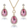 image:imageEVEVIC Austrian Crystals Teardrop Pendant Necklace Earrings for Women 14K Gold Plated Hypoallergenic Jewelry SetPink