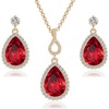 image:imageEVEVIC Austrian Crystals Teardrop Pendant Necklace Earrings for Women 14K Gold Plated Hypoallergenic Jewelry SetRed
