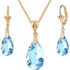 image:imageEVEVIC Austrian Crystals Teardrop Pendant Necklace Earrings for Women 14K Gold Plated Hypoallergenic Leverback Drop Dangle Earrings Jewelry SetAquamarine