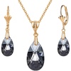 image:imageEVEVIC Austrian Crystals Teardrop Pendant Necklace Earrings for Women 14K Gold Plated Hypoallergenic Leverback Drop Dangle Earrings Jewelry SetBlack