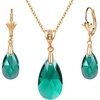 image:imageEVEVIC Austrian Crystals Teardrop Pendant Necklace Earrings for Women 14K Gold Plated Hypoallergenic Leverback Drop Dangle Earrings Jewelry SetEmerald