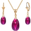 image:imageEVEVIC Austrian Crystals Teardrop Pendant Necklace Earrings for Women 14K Gold Plated Hypoallergenic Leverback Drop Dangle Earrings Jewelry SetFuchsia