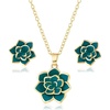 image:imageEVEVIC Lotus Flower Necklace Earrings Set for Women 14K Gold Plated Hypoallergenic Jewelry SetsGreen Rose Goldtone