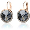 image:imageEVEVIC Round Austrian Crystal Halo Drop Leverback Earrings for Women  14K GoldPlated Brass Brilliant Faceted Center Sparkling CZ Border Secure EasyOn Closure GiftReady PackagingGreyBlack