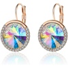image:imageEVEVIC Round Austrian Crystal Halo Drop Leverback Earrings for Women  14K GoldPlated Brass Brilliant Faceted Center Sparkling CZ Border Secure EasyOn Closure GiftReady PackagingAurora Borealis