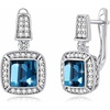 image:imageEVEVIC Square Austrian Crystal Earrings Halo Leverback Drop 14k White Gold Plated Earrings for Women Hypoallergenic Jewelry Giftblue