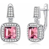 image:imageEVEVIC Square Austrian Crystal Earrings Halo Leverback Drop 14k White Gold Plated Earrings for Women Hypoallergenic Jewelry Giftpink
