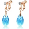 image:imageTeardrop Austrian Crystal Drop Clip On Dangle Earrings for Women Non Pierced 14K Rose Gold Plated Hypoallergenic JewelryAquamarine
