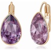 image:imageTeardrop Austrian Crystal Leverback Drop Earrings for Women 14K Rose Gold Plated Hypoallergenic JewelryAmethyst