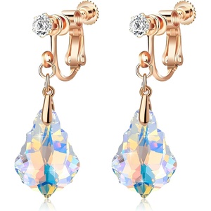 image:imageAustrian Crystal Baroque Drop Clip On Dangle Earrings for Women Non Pierced 14K Rose Gold Plated Hypoallergenic JewelryAurora Borealis