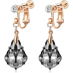 image:imageAustrian Crystal Baroque Drop Clip On Dangle Earrings for Women Non Pierced 14K Rose Gold Plated Hypoallergenic JewelryBlack
