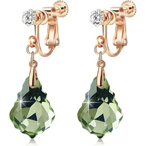 image:imageAustrian Crystal Baroque Drop Clip On Dangle Earrings for Women Non Pierced 14K Rose Gold Plated Hypoallergenic JewelryFern Green
