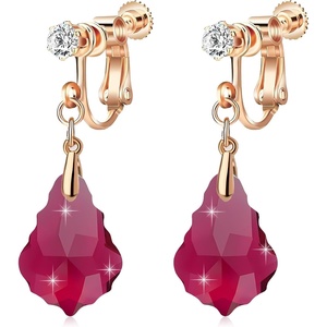 image:imageAustrian Crystal Baroque Drop Clip On Dangle Earrings for Women Non Pierced 14K Rose Gold Plated Hypoallergenic JewelryFuchsia