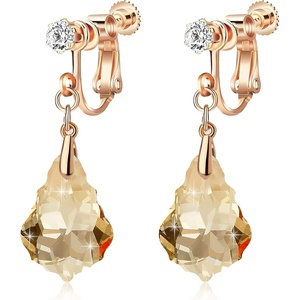 image:imageAustrian Crystal Baroque Drop Clip On Dangle Earrings for Women Non Pierced 14K Rose Gold Plated Hypoallergenic JewelryTopaz