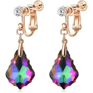 image:imageAustrian Crystal Baroque Drop Clip On Dangle Earrings for Women Non Pierced 14K Rose Gold Plated Hypoallergenic JewelryVitrail Medium