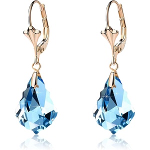image:imageAustrian Crystal Baroque Drop Leverback Earrings for Women Fashion 14K Gold Plated Hypoallergenic JewelryAquamarine