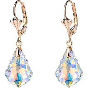 image:imageAustrian Crystal Baroque Drop Leverback Earrings for Women Fashion 14K Gold Plated Hypoallergenic JewelryAurora Borealis