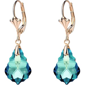image:imageAustrian Crystal Baroque Drop Leverback Earrings for Women Fashion 14K Gold Plated Hypoallergenic JewelryBermuda Blue