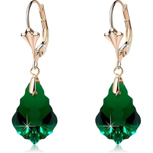 image:imageAustrian Crystal Baroque Drop Leverback Earrings for Women Fashion 14K Gold Plated Hypoallergenic JewelryEmerald