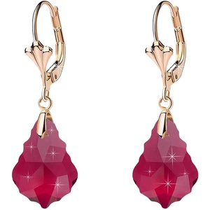 image:imageAustrian Crystal Baroque Drop Leverback Earrings for Women Fashion 14K Gold Plated Hypoallergenic JewelryFuchsia