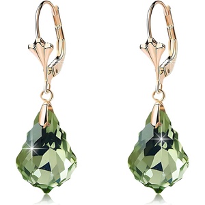 image:imageAustrian Crystal Baroque Drop Leverback Earrings for Women Fashion 14K Gold Plated Hypoallergenic JewelryGreen