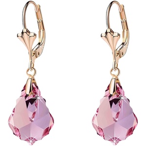 image:imageAustrian Crystal Baroque Drop Leverback Earrings for Women Fashion 14K Gold Plated Hypoallergenic JewelryPink