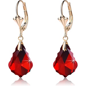 image:imageAustrian Crystal Baroque Drop Leverback Earrings for Women Fashion 14K Gold Plated Hypoallergenic JewelryRed