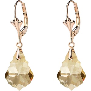 image:imageAustrian Crystal Baroque Drop Leverback Earrings for Women Fashion 14K Gold Plated Hypoallergenic JewelryTopaz