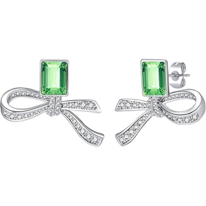 image:imageAustrian Crystal Bow Studs Drop Earrings for Women  14K gold plated brassCute ribbon bowrectangle crystalButterfly Claspgift boxFern GreenWhite Gold Tone