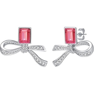 image:imageAustrian Crystal Bow Studs Drop Earrings for Women  14K gold plated brassCute ribbon bowrectangle crystalButterfly Claspgift boxRose PinkWhite Gold Tone