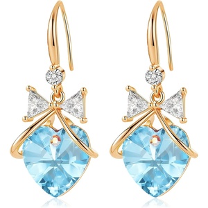 image:imageAustrian Crystal Bowknot Heart Drop Dangle Earrings for Women Fashion 14K Gold Plated Hypoallergenic JewelryAquamarine