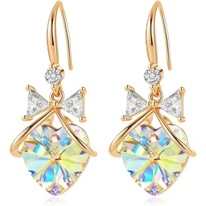 image:imageAustrian Crystal Bowknot Heart Drop Dangle Earrings for Women Fashion 14K Gold Plated Hypoallergenic JewelryAurora Borealis